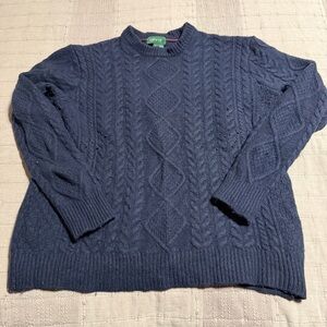Orvis Cable-Knit Pullover Sweater Crew Neck Navy Blue Merino Wool Men's Size L